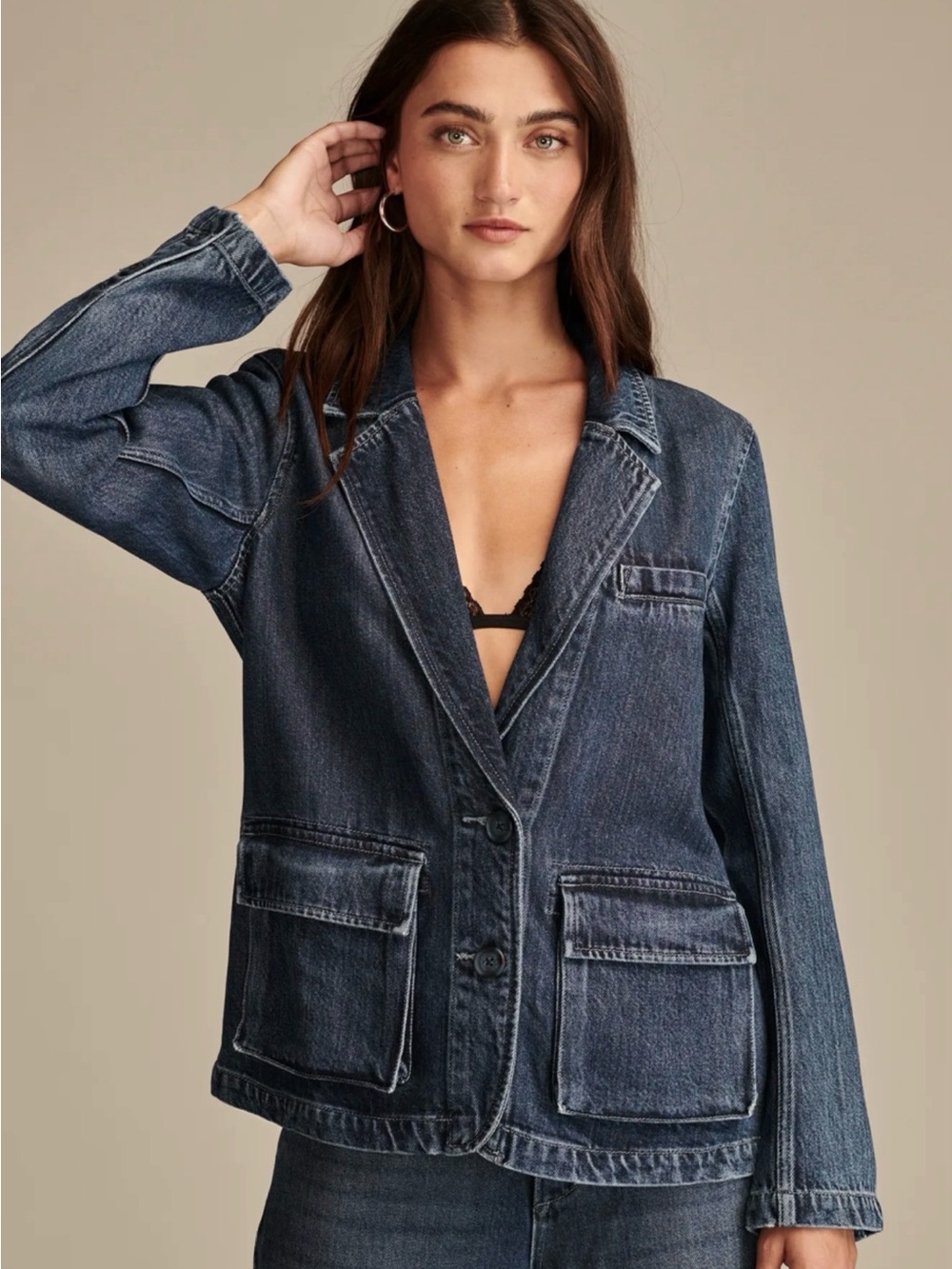 Lucky Brand deconstructed women’s Blue Denim Blazer size large